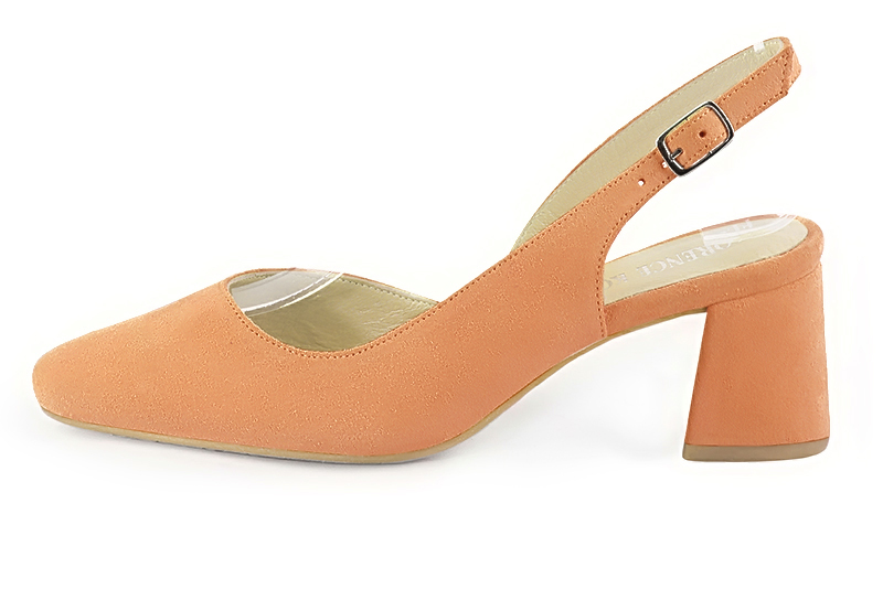 Marigold orange women's slingback shoes. Round toe. Medium flare heels. Profile view - Florence KOOIJMAN